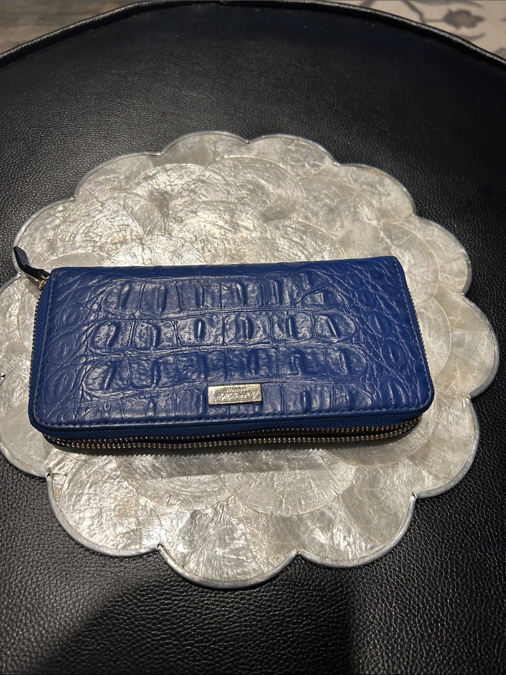 kate spade Blue Croc-Embossed Zip Around Wallet